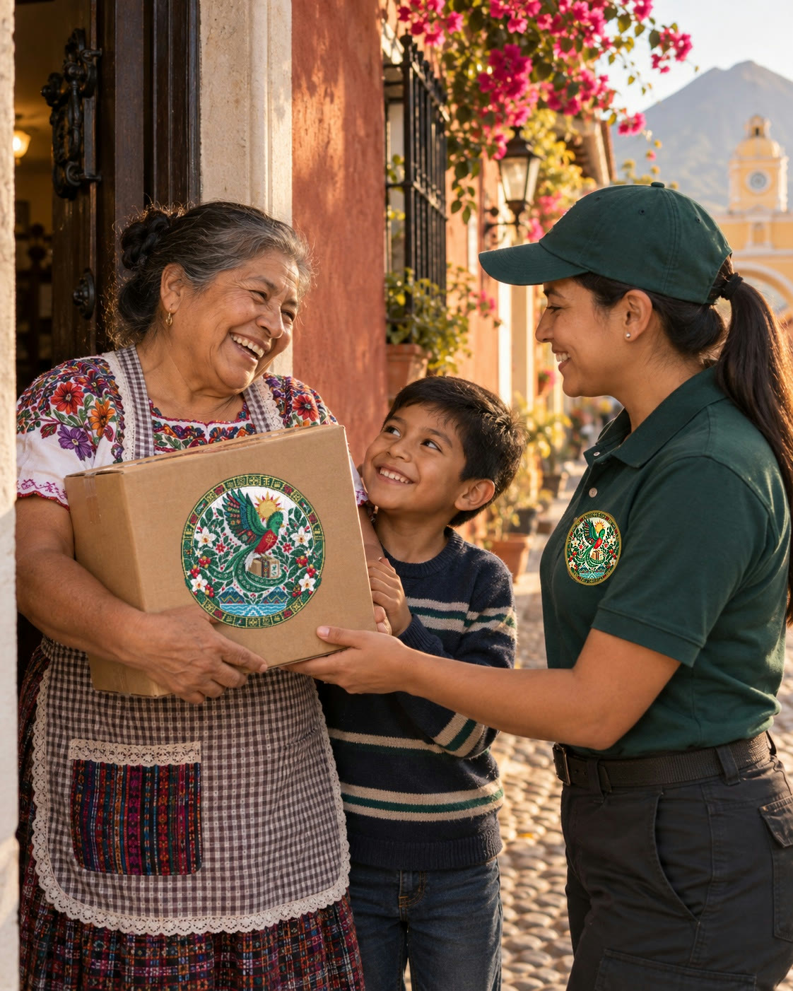 Entrega de una caja a una abuela en Guatemala